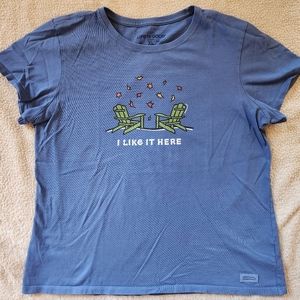 Life is Good “I LIKE IT HERE” Adirondacks Chairs Fall Short Sleeve Shirt XL